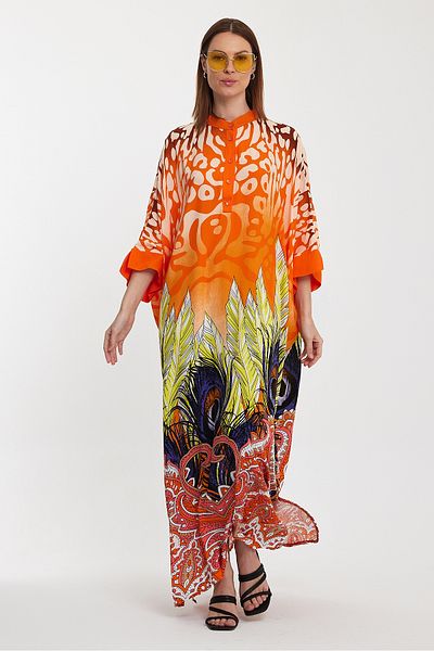 Denismoda Vp1037 Loose Large Size Dress with Judge Collar Pattern Orange