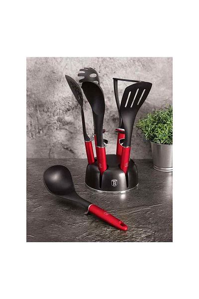 Berlinger Haus Kitchen utensils in a 7-piece stand set Burgundy Metallic Line