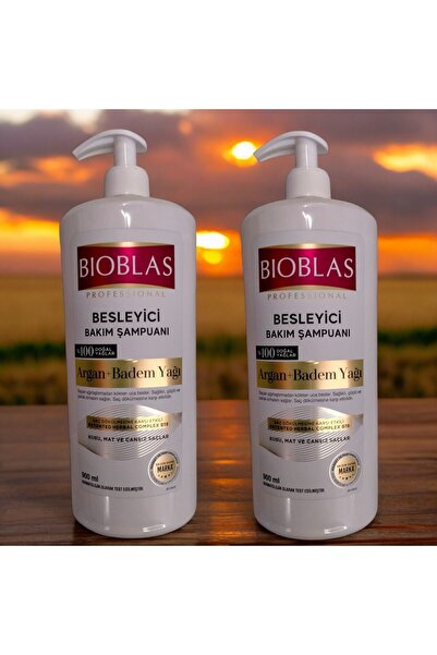 Bioblas 2 Adet Argan Badem Yağı 900 ml Professional Besleyici Bakım Şampuanı % 100 Doğal Yağlar