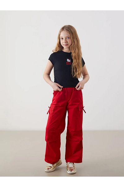 LC Waikiki Tricou negru pentru copii LCW Kids, cu decolteu rotund, brodat Hello Kitty