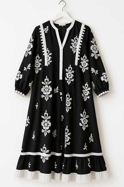 Naz Women Black and White Flowers Plus Size Dress