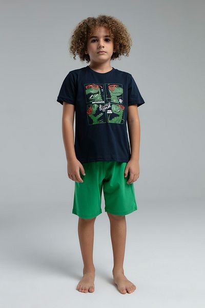 Rolypoly Boy's Dino Printed Short Sleeve Capri Pajama Set