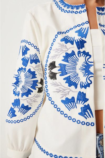 TUSSE Elegant Floral Embroidered Oversize Fit Cotton Summer Ethnic Jacket