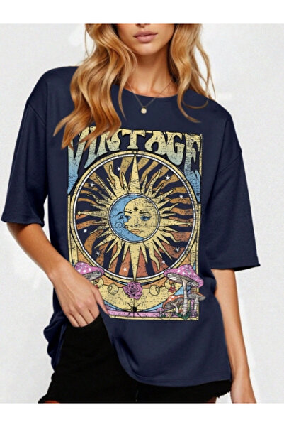 MOONBULL Tricou oversize cu imprimeu vintage pentru femei