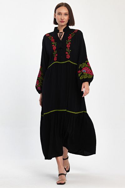 Denismoda Γυναικείο φόρεμα με μανίκια με κορδόνια και μπαλόνι με λεπτομέρεια