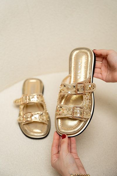 LAMİNTA Orby Gold Buckle Women's Slippers