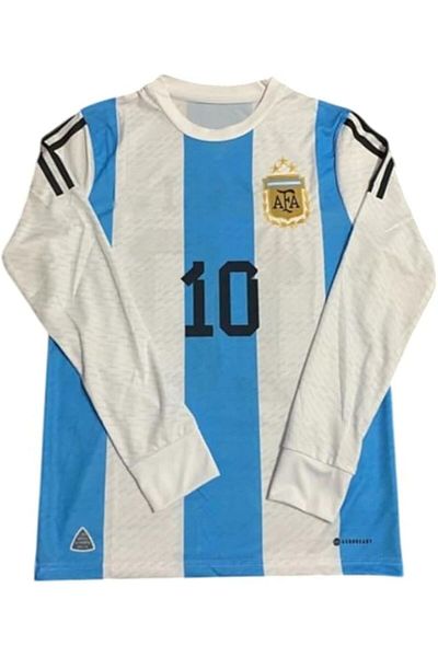 yenteks Messi Argentina World Cup Final Blue-White Long Sleeve Adult Fans Jersey