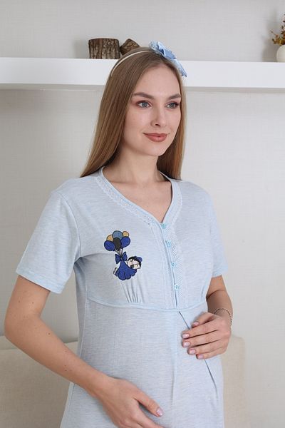 LOHOUSE Set de 2 cămăși de noapte pentru maternitate, din bumbac, cu modele florale, albastre