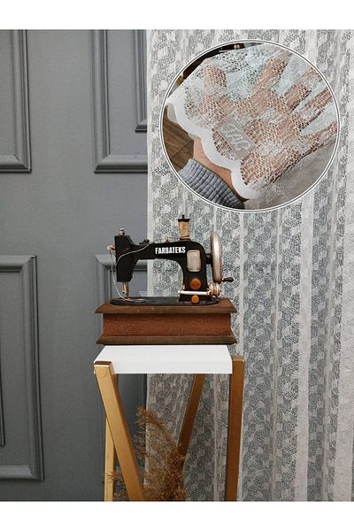 Taç Farbateks Planting Atlas Knitted Modern 2Layer Tulle Curtain