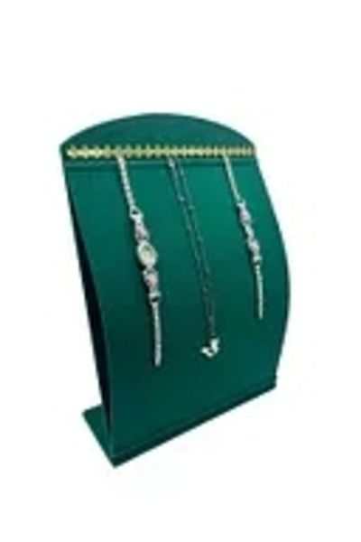 MeGass Dekor Domestic Production Suede Fabric Green Color 34 cm / 24 cm Upright Curved Jewelry Stand