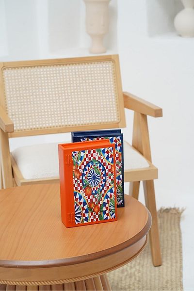DEKORMED Design Book Box Set Decorative Box Ethnic Patterned (Blue and Orange Box)