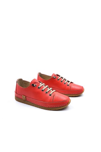 Bulldozer Genuine Leather Rubber Laced Women's Red Comfort Shoes