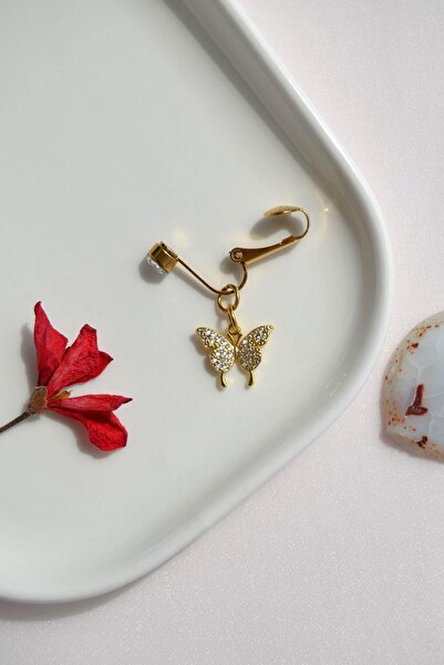 Sacce Scarves&Accessories Delik Gerektirmeyen Kelebek Figürlü Sıkıştırmalı Göbek Piercingi Mıknatıslı