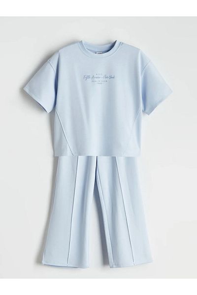 LC Waikiki Lcw Kids Blue Crew Neck Girl's T-Shirt and Sweatpants