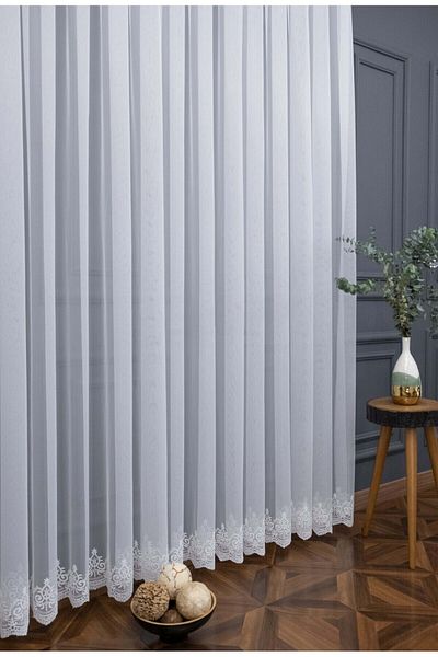 farbateks Arne Pattern Skirt Embroidered Simple Plain New Pattern Design 3 Layers Pleated Tulle Curtain