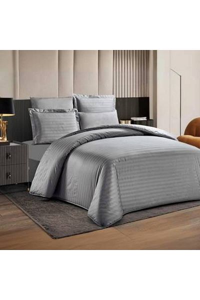 Pazar Home Bedding مفرش نفر ونص فندقي مقلم من 4قطع- نارسس 300 غرزة- بحشوة ثابتة
