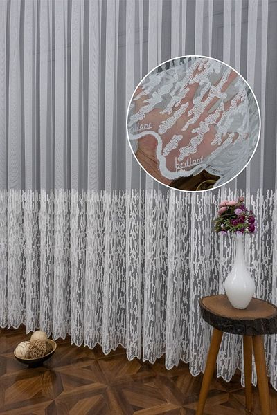 Brillant Farbateks Planting Dina Embroidered Wide Pattern Skirt Embroidered 2 Layer Pleated Tulle Curtain