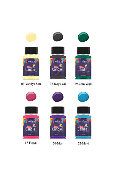Cadence Opak Mum Boyası 6'lı Set 50 ML (Vanilya-Koyu Gri-Cam Yeşili-Fuşya-Mor...