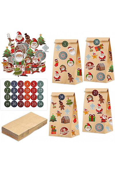 Tenwo Set de 24 pungi si 124 stickere pentru calendarul de advent Tenwo, hartie/PVC, multicolor