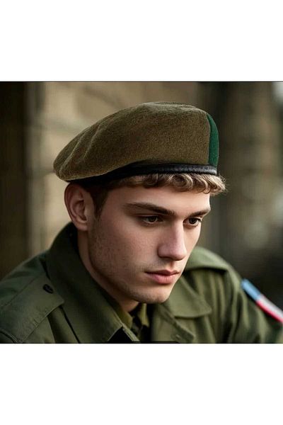 kho military design Military Fashion Unisex Brown Stamp Fabric + Green Fabric Cockade (Adjustable)