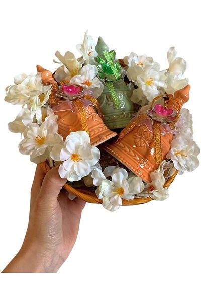Naramaki Coș decorativ de Paște, multicolor, ceramică/lemn, 14 cm