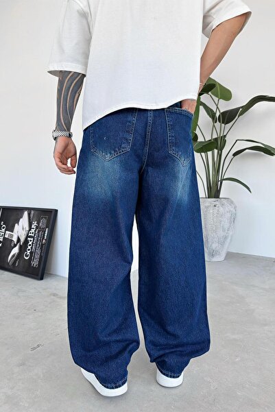 HAFKAGİYİM М'які деградуючі сині латки на деталях Довгі широкі штани
