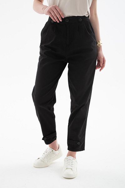 Fashion Friends Comfortable Black Trousers - High Waist Stretch Leg and Deep Detail