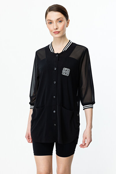 ON Yakası Ve Kolları Ribanalı Tül Ceket