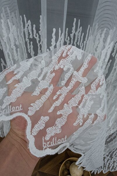 Brillant Farbateks Planting Dina Embroidered Wide Pattern Skirt Embroidered 2 Layer Pleated Tulle Curtain