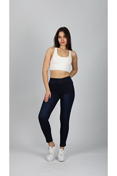 Kadın Kot Pantolon Beli Lastikli Yüksek Bel Likralı Büyük-Küçük Beden Jeans