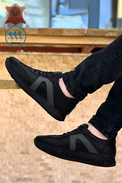 Deri De Luxe Pantofi sport pentru bărbați din piele naturală Black Vector