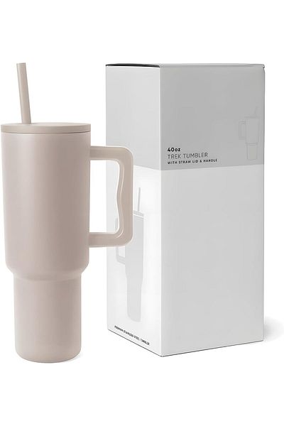 COOYA Coffee Mug, 40 oz with Handle and Straw Lid Insulated Stainless Steel Travel Mug Gifts, Grey