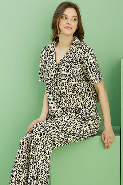 Siyah İnci Ecru Patterned Burlap Pajama Set 25118549