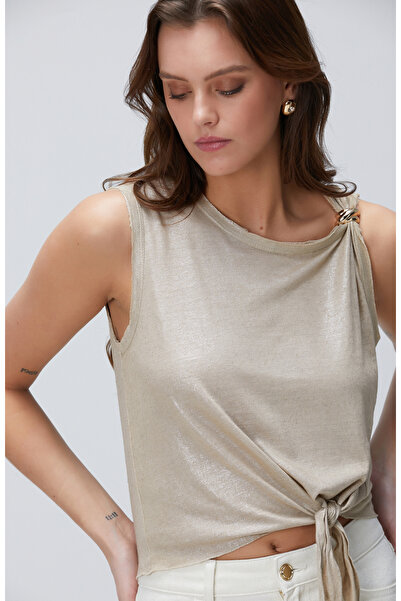 Network Bej Keten Karışımlı T-shirt