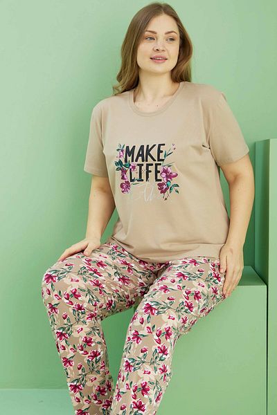Siyah İnci Σετ πιτζάμες από βαμβακερό σχέδιο μινκ Curve Plus Size Oversize 25113801