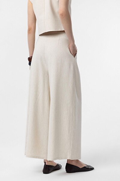 Antioch Ecru Linen Blended Women's Culotte Trousers