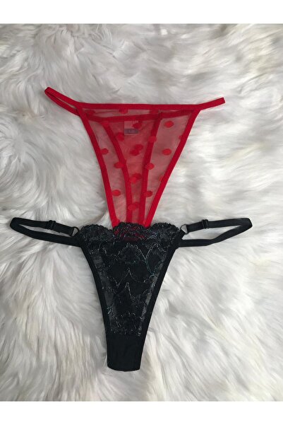 Masal Lingerie Women's Thong Panties Combination 2 (Color Black -Red)