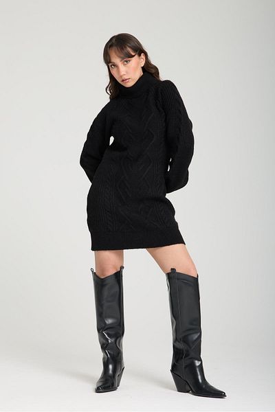 SHERIN Black Turtleneck Knitwear Dress