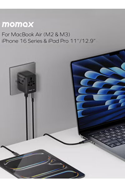 Momax 1-World2 70W GaN 5 Ports + Multi Plug Travel Adapter Multi Volt 100-250V USB-C / USB-A - Black