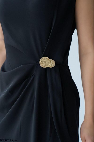 CADDELAMODA Rochie de damă cu nasturi aurii cu fantă
