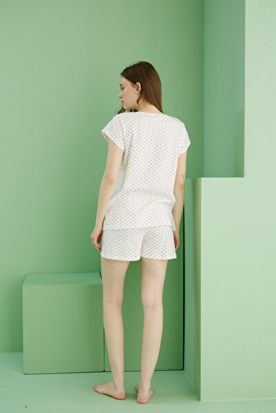 Siyah İnci Σετ πλεκτό σορτς με βαμβακερό λαιμόκοψη με σχέδιο εκρού 25115037