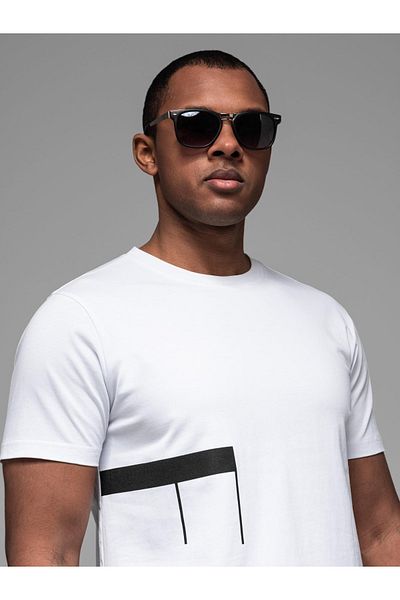 OMBRE Herren-T-Shirt aus Baumwolljersey mit großem Schriftzug an der Seite - weiß V2 OM-TSPT-0213 M