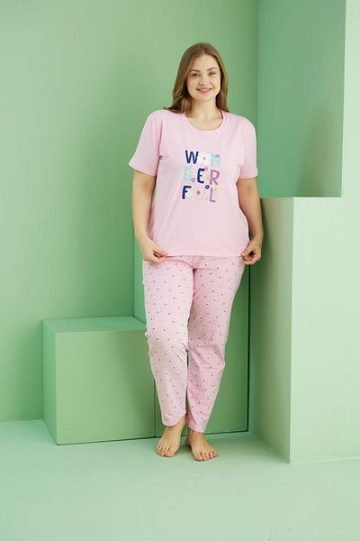 Siyah İnci Σετ πιτζάμες από βαμβακερό ροζ σχέδιο Curve Plus Size Oversize 25113748