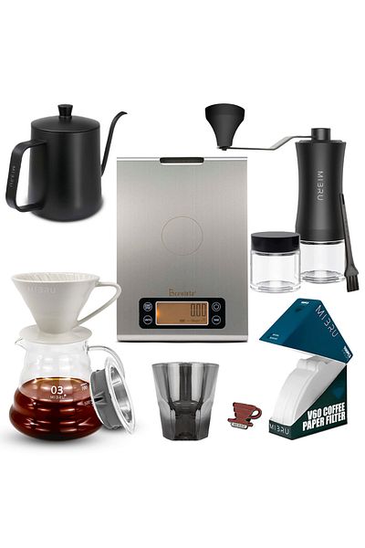 MIBRU V60 Drip Set – 9-Piece Pour-Over Kit with Manual Grinder, Server, Filters & Scale