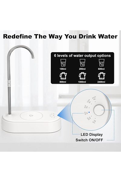 COOYA Desktop Water Bottle Dispenser, 6-Levels Quantitative Table Water Discharges USB Portable Charging