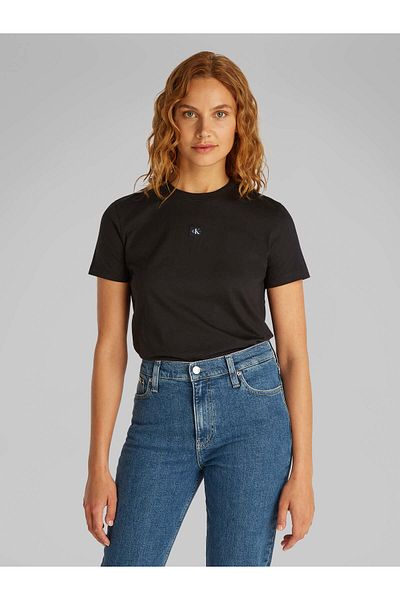 Calvin Klein Calvin Klein Women Black Woven Label Regular Short Sleeve T-Shirt