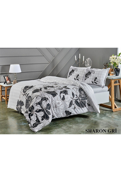 Taç Sharon Gri %100 Pamuk Saten Nevresim Seti – Doğal, Cilt Dostu ve Yüksek K...
