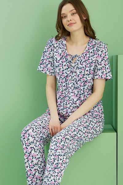 Siyah İnci Set pijamale din bumbac tricotat cu decolteu cu model 25113221
