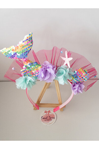 Sweet twins accessories Trend Deniz Kızı Çocuk Taç İstiridye Yıldız Tüllü Ren...