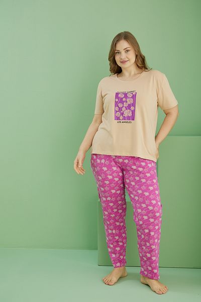 Siyah İnci χρώμα δέρματος με μοτίβο Curve Plus Size Oversize Βαμβακερό Σετ Πιτζάμες 25113735